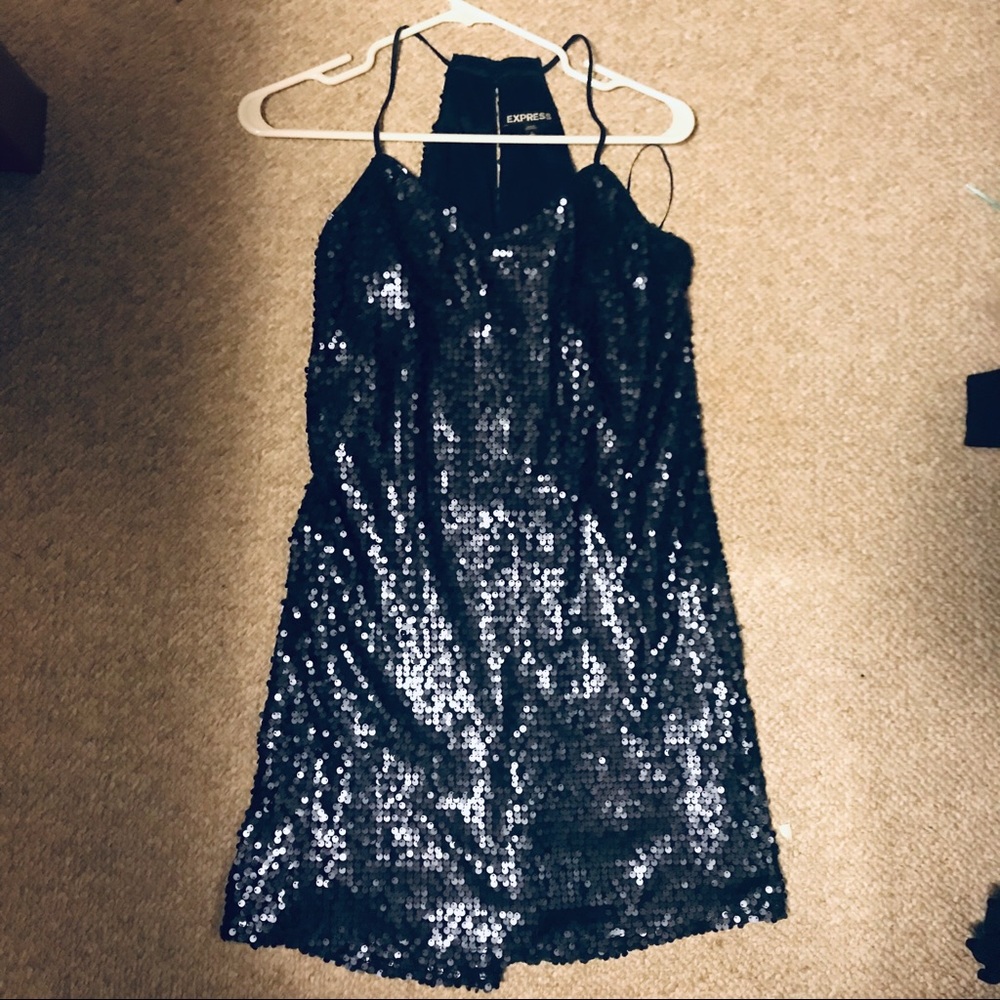 Blue small sequin dress Express